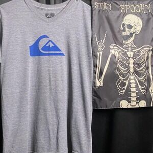 Quiksilver V-Neck‎ T-Shirt Surf Logo Graphic Tee Casual Top XL